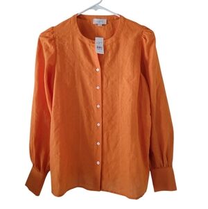 Loft Orange Puff Sleeve Blouse New